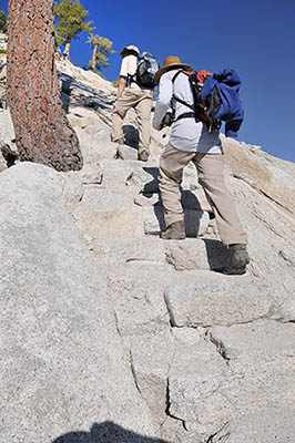 Climbing the steep steps of the Sub-Dome