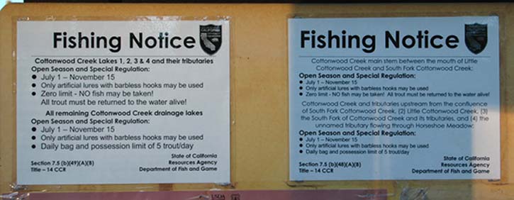 Information Cottonwood Lakes Signs