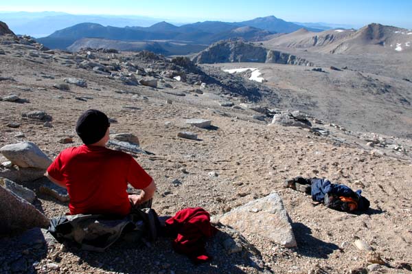 Hiker just above Old Army Pass Enjoying the View Below.