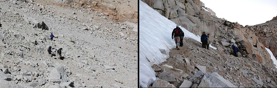 Left Hand Photo - Hiking above Timberline  Right Hand Photo - Nearing Old Army Pass