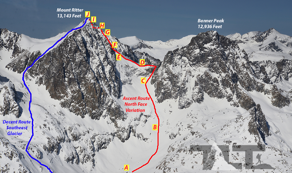 Climbing Map Mt Ritter