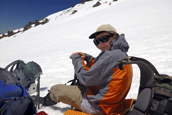 Mt Shasta Climber Taking a break just before reaching Lake Helen